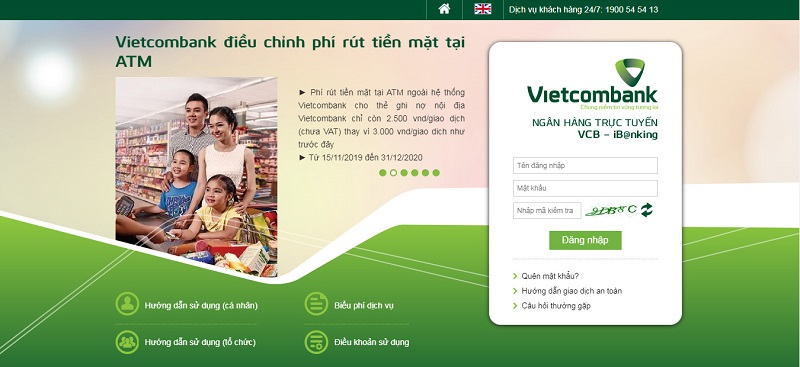 Đăng nhập dịch vụ internet banking Vietcombank