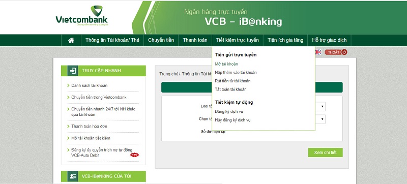 Gửi tiết kiệm trực tuyến thuận tiện với Vietcombank internet banking