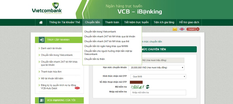 Tiện ích chuyển tiền trong và ngoài Vietcombank