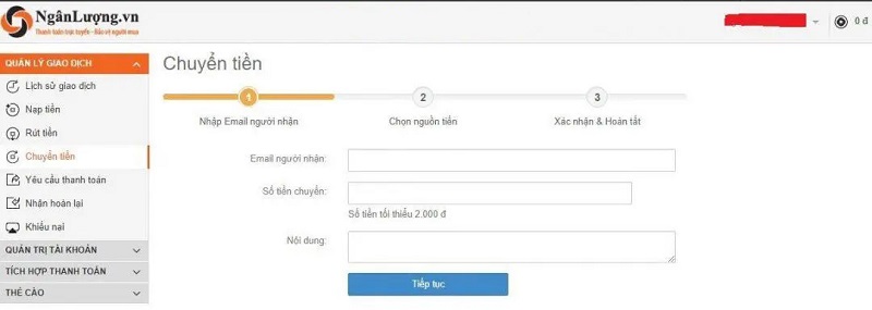 Chuyển tiền trong ngân lượng