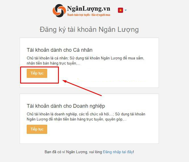 Đăng kí tài khoản ngân lượng cá nhân