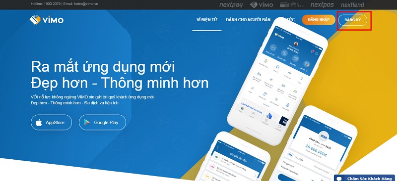 Đăng ký tài khoản Vimo trên website hoặc trên ứng dụng di động