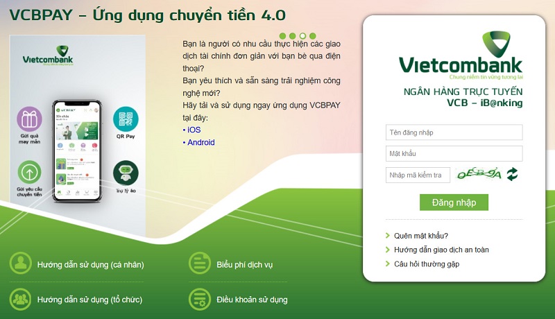 Đăng nhập và sử dụng Vietcombank internet banking