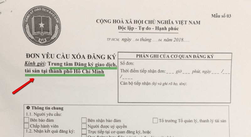 Đơn yêu cầu xóa đăng ký giao dịch đảm bảo ô tô