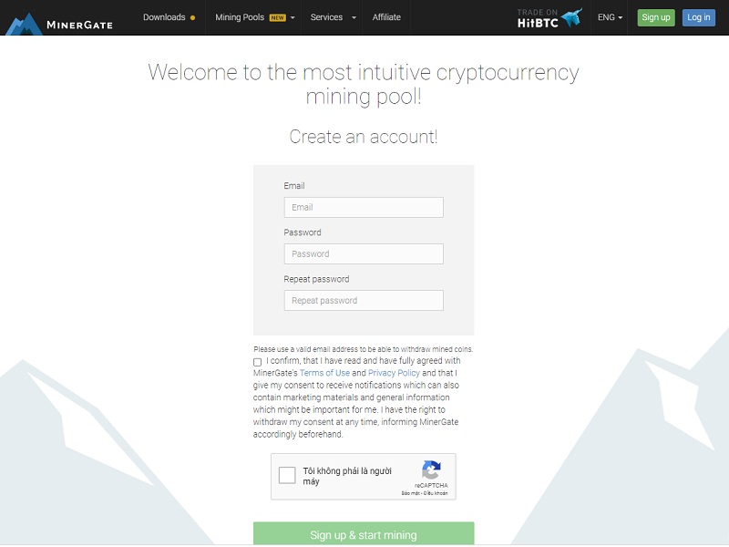 Người dùng có thể tiến hành đào coin trên Minergate