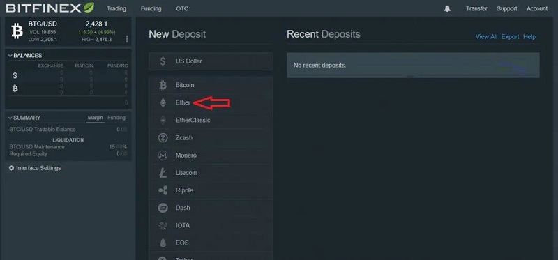 Tạo ví Bitfinex đồng ETH