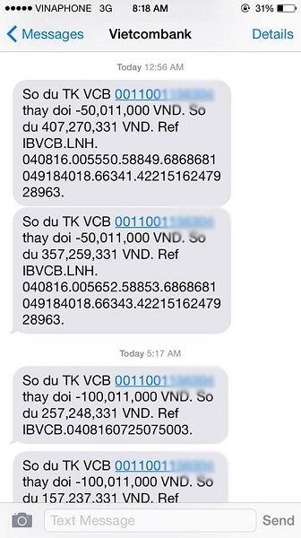 Tìm lại số tài khoản Vietcombank khi sử dụng SMS Banking