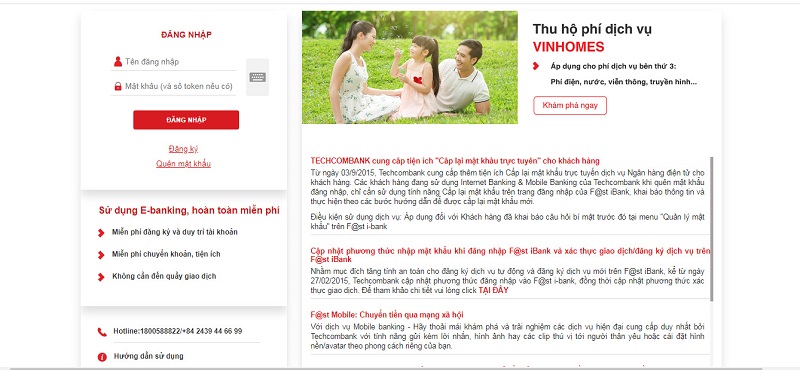 Truy cập trang chủ Techcombank để đăng ký internet banking