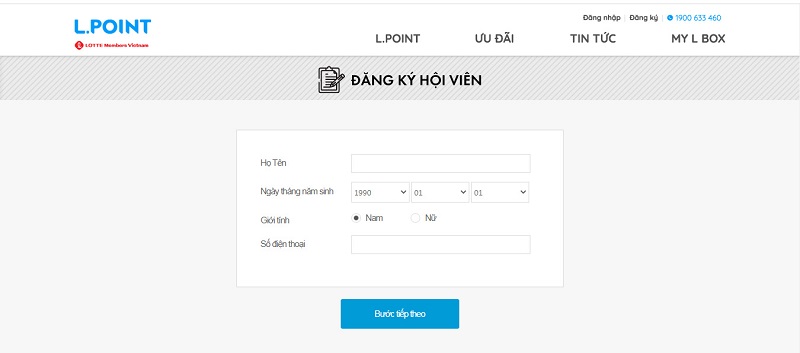 Truy cập trang web để đăng ký thẻ thành viên Lotte trực tuyến