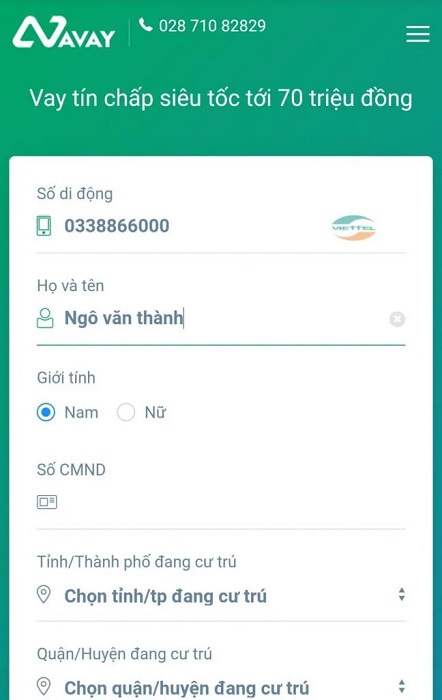 Vay tiền bằng sim Viettel qua web avay