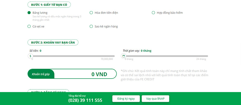 Đăng ký vay tiền FE Credit tại website