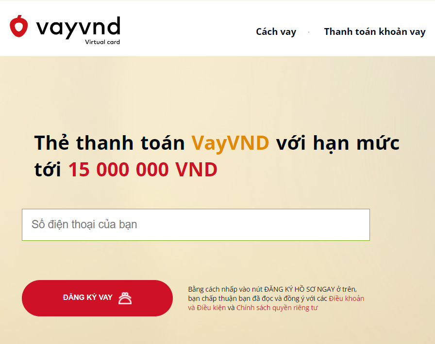 VayVND là trang web cho vay đến 15 triệu