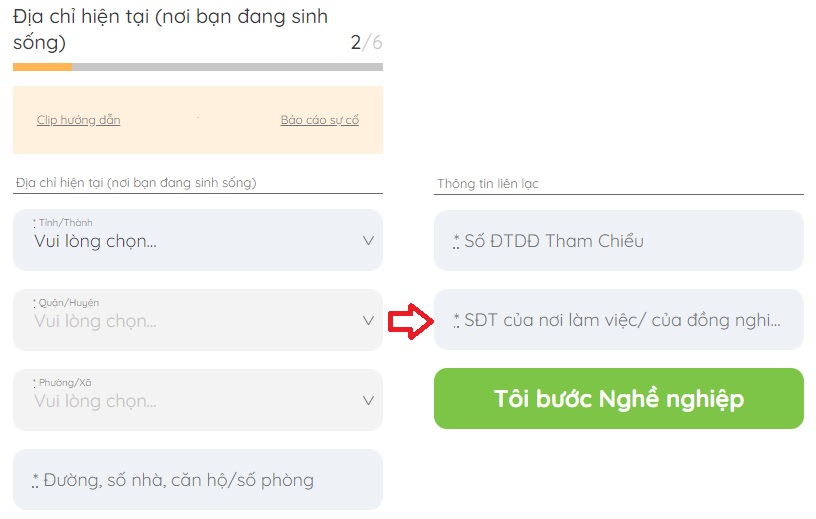 Điền thông tin địa chỉ và liên lạc