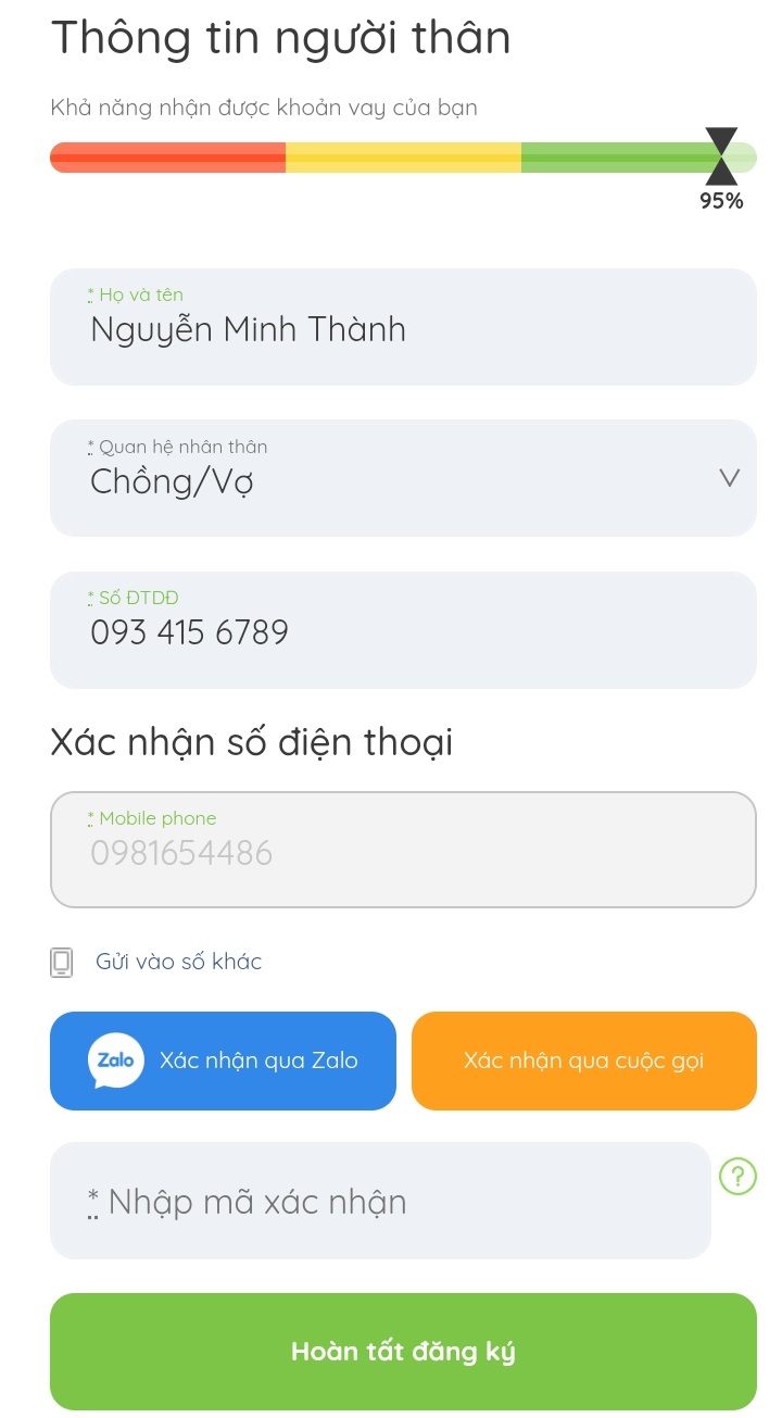 Cập nhật thông tin người thân