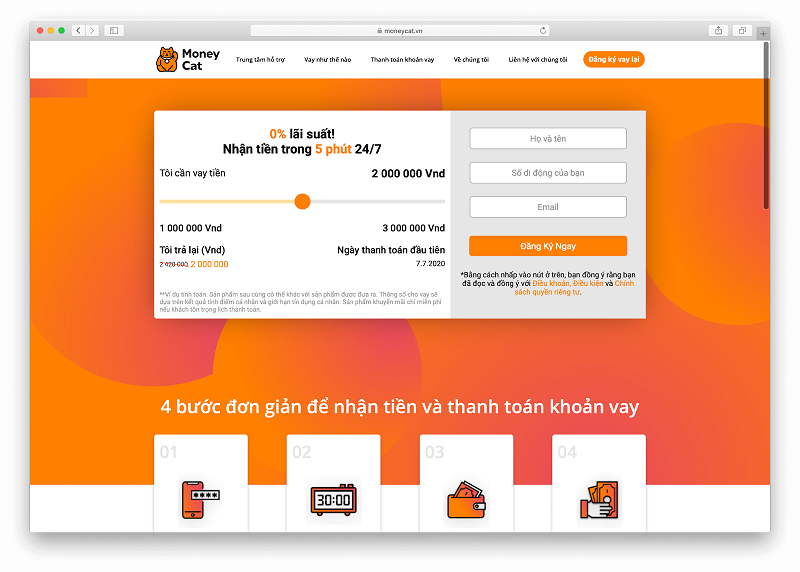 Thủ tục đăng ký được MoneyCat đơn giản hóa trong 4 bước