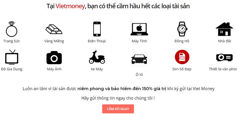 VietMoney cho khách hàng cầm cố đa dạng tài sản