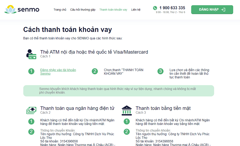 Hình thức thanh toán Senmo