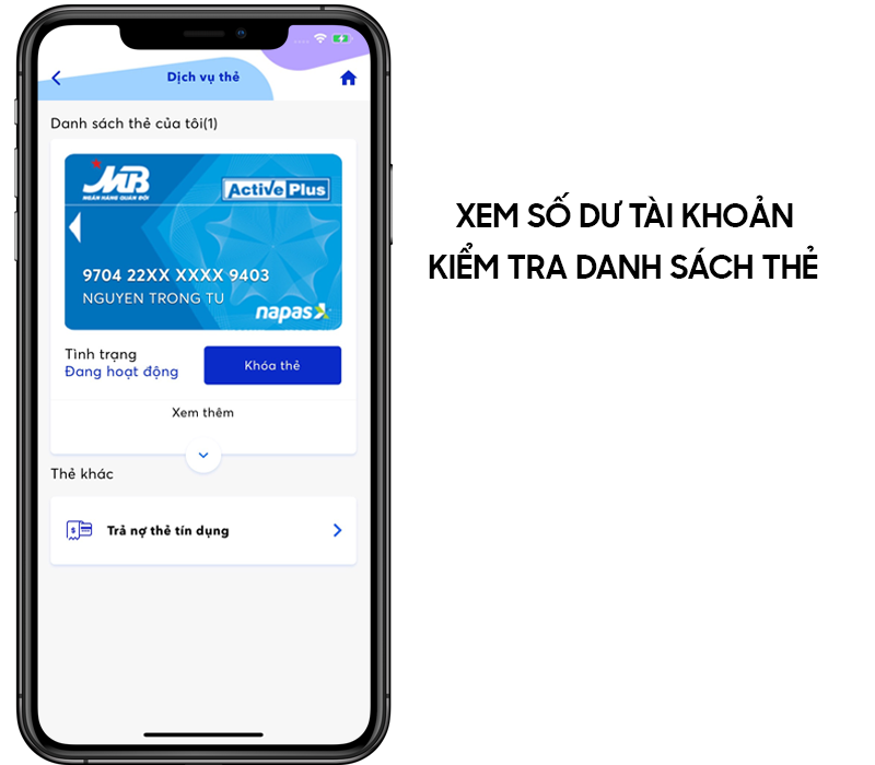 xem số dư tài khoản kiểm tra danh sách thẻ trên app mbbank