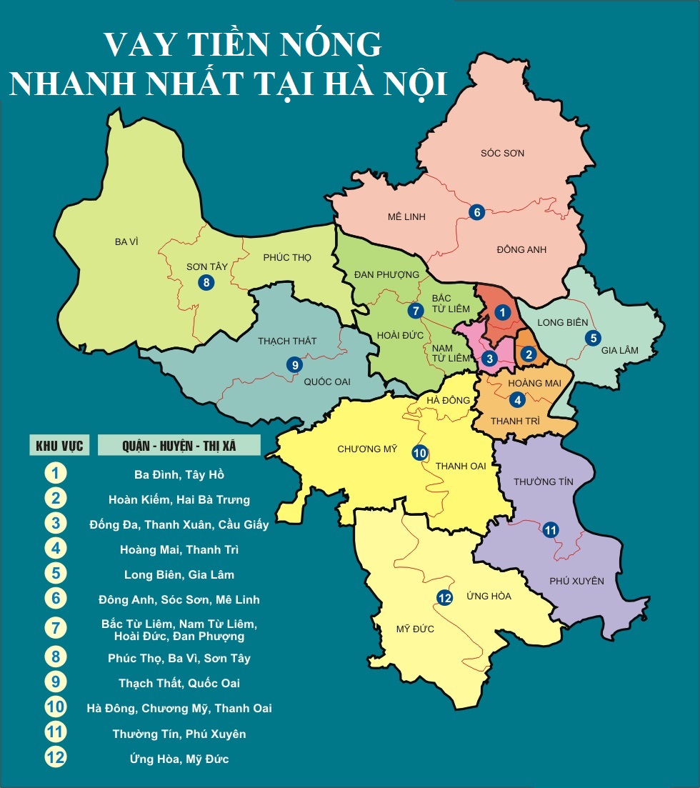 Danh sách quận huyện được hỗ trợ vay tiền nhanh tại Hà Nội