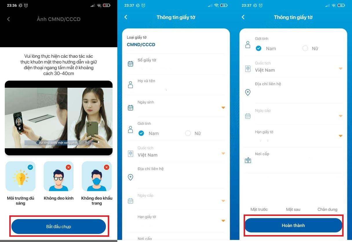 Bạn Chụp ảnh CMND/CCCD và khuôn mặt của bạn để xác thực