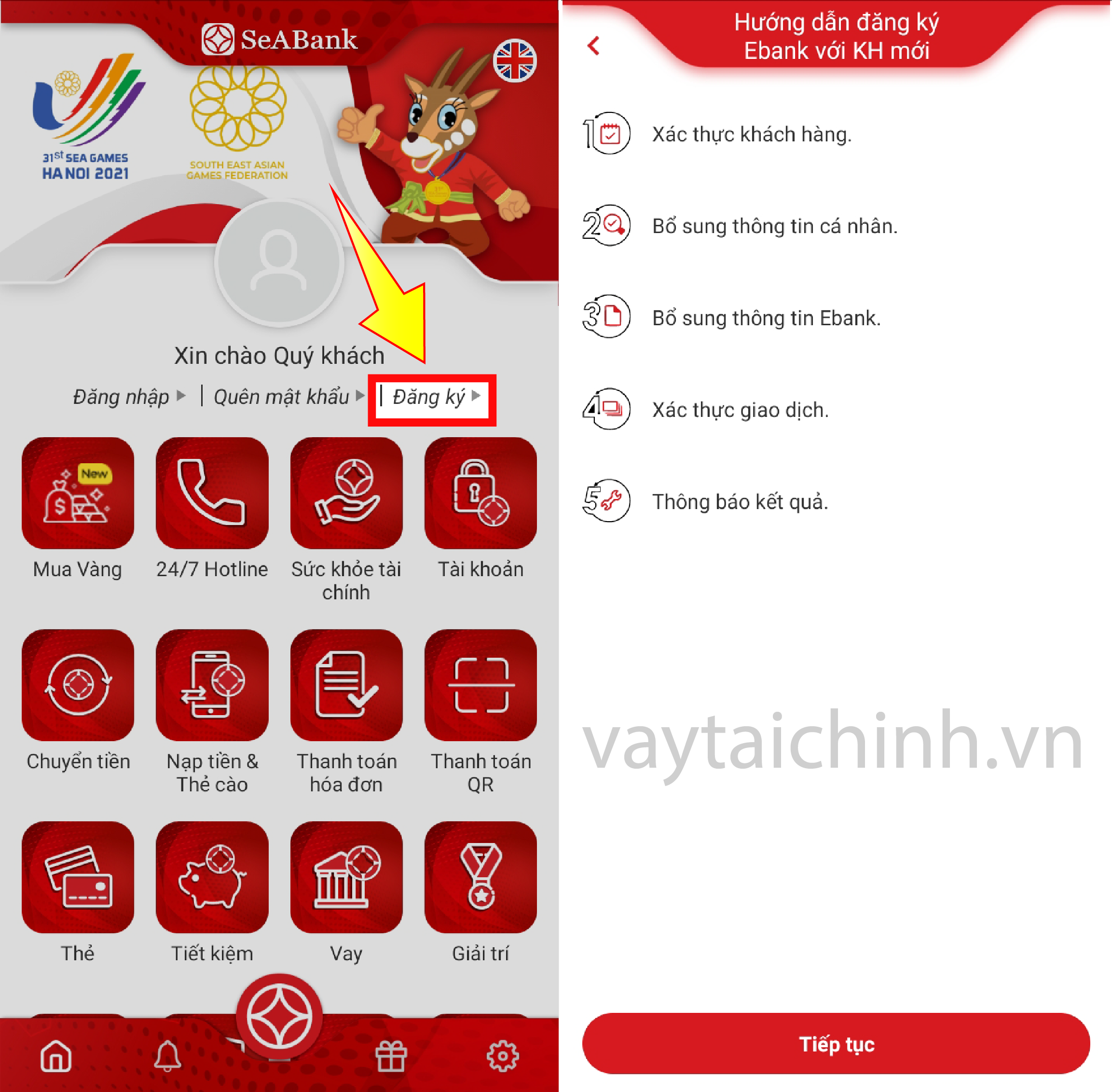 Tải app và đăng ký tài khoản SeABank