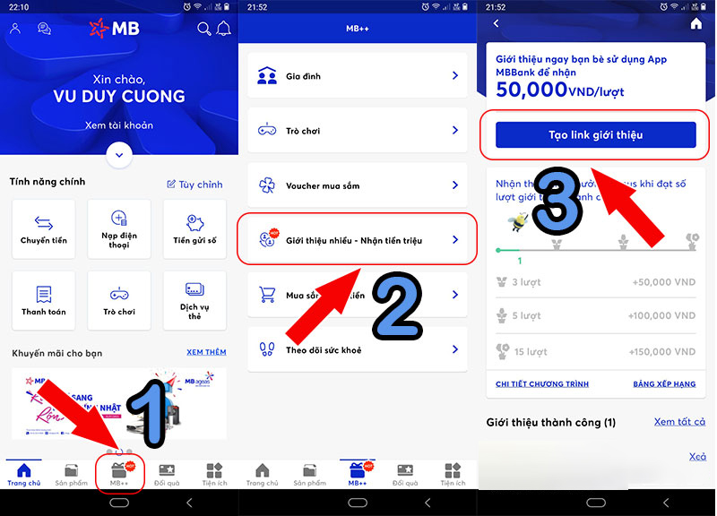 Các bước chia sẻ link giới thiệu MB Bank kiếm tiền